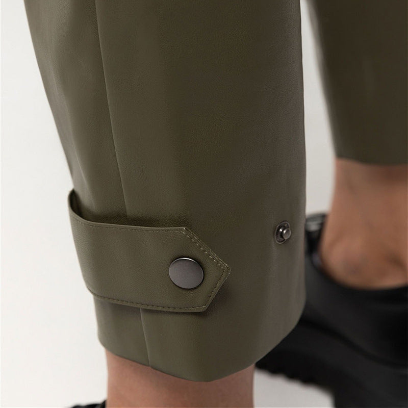 high-waist slim-fit pu leather cropped trousers, view 4 - MRSLM