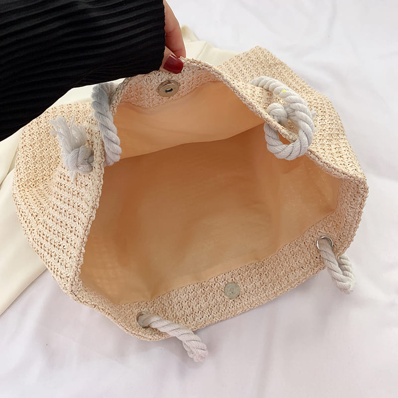 straw weave summer beach tote, view 6 - MRSLM
