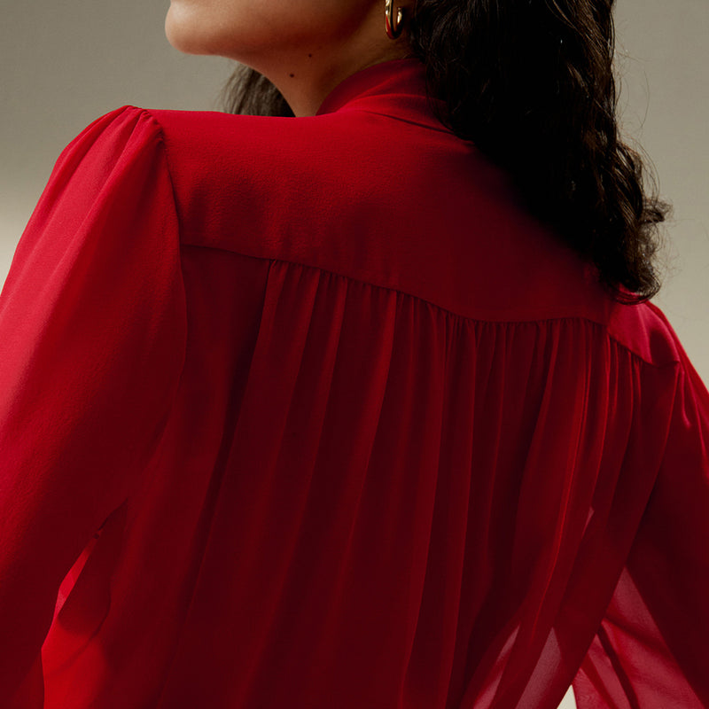 sheer silk mesh bow-tie blouse, view 7 - MRSLM
