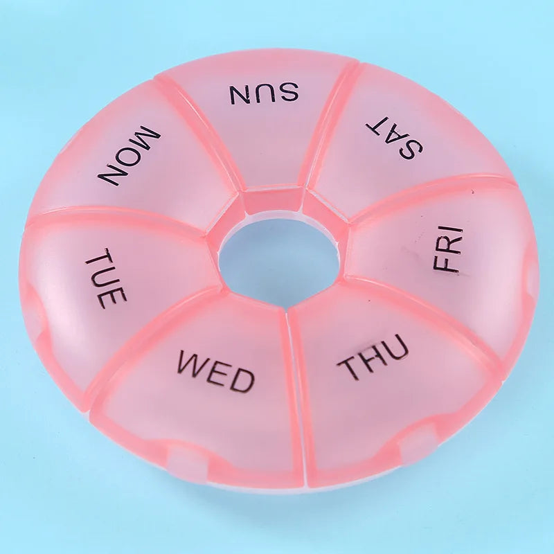 portable 7-day round pill case, view 7 - MRSLM
