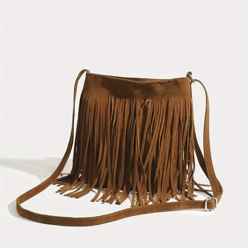 vintage faux suede fringe crossbody bag - MRSLM