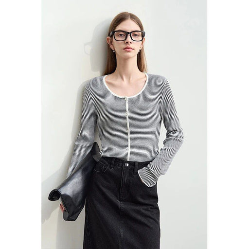 striped knit cardigan, view 2 - MRSLM