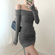 Knitted long-sleeved waist dress, view 5 - MRSLM