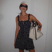 printed suspender dress, view 3 - MRSLM