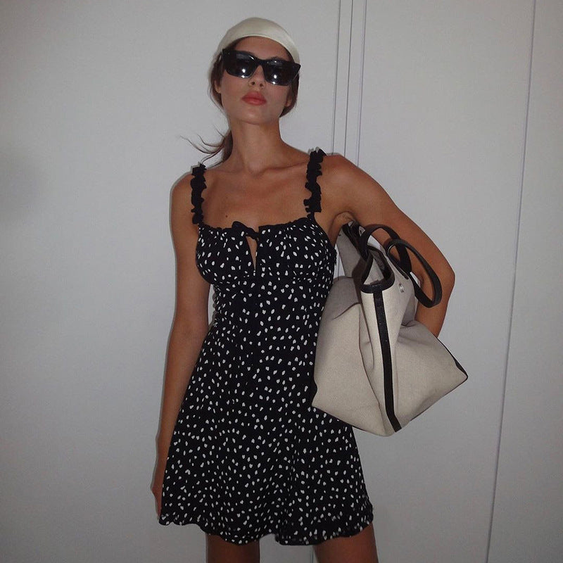 printed suspender dress, view 3 - MRSLM