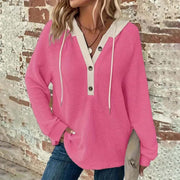 women's waffle hooded button sweatshirt, view 9 - MRSLM
