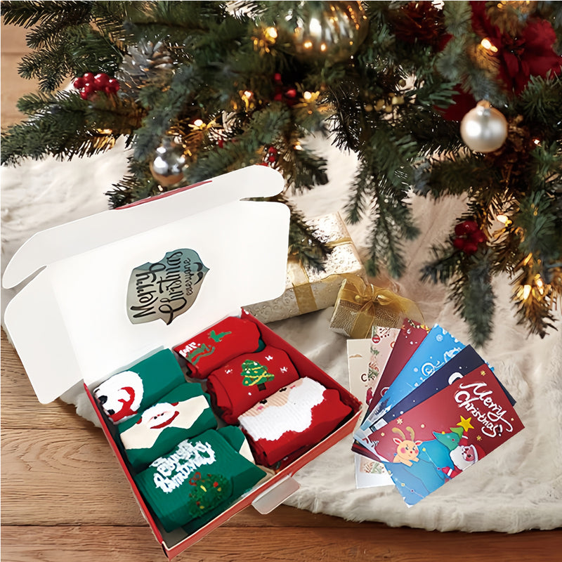 6 pairs Christmas socks gift box with greeting cards, view 4 - MRSLM