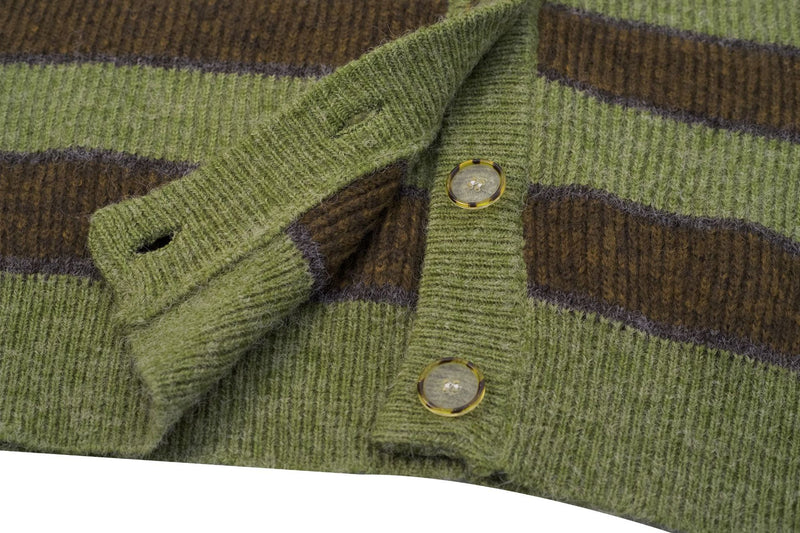 Women's green striped knit cardigan, view 3 - MRSLM