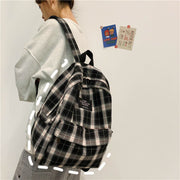 Plaid canvas casual schoolbag, view 3 - MRSLM