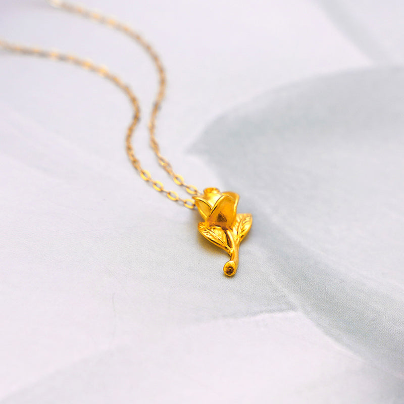women's gold rose pendant necklace, view 2 - MRSLM