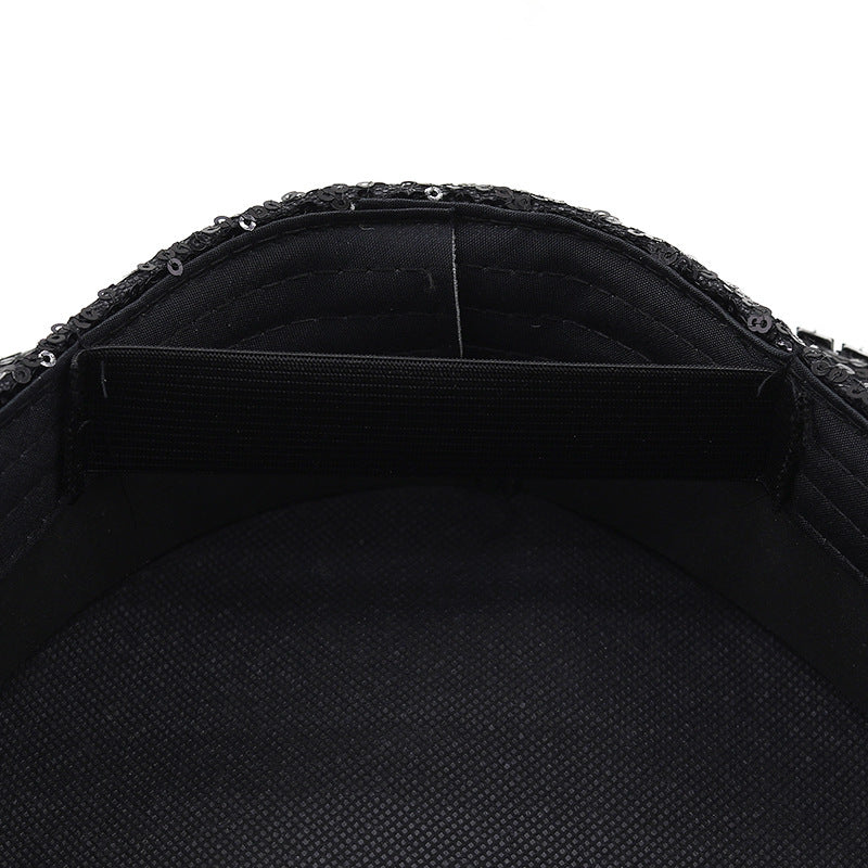 black paillette flat top party hat, view 10 - MRSLM