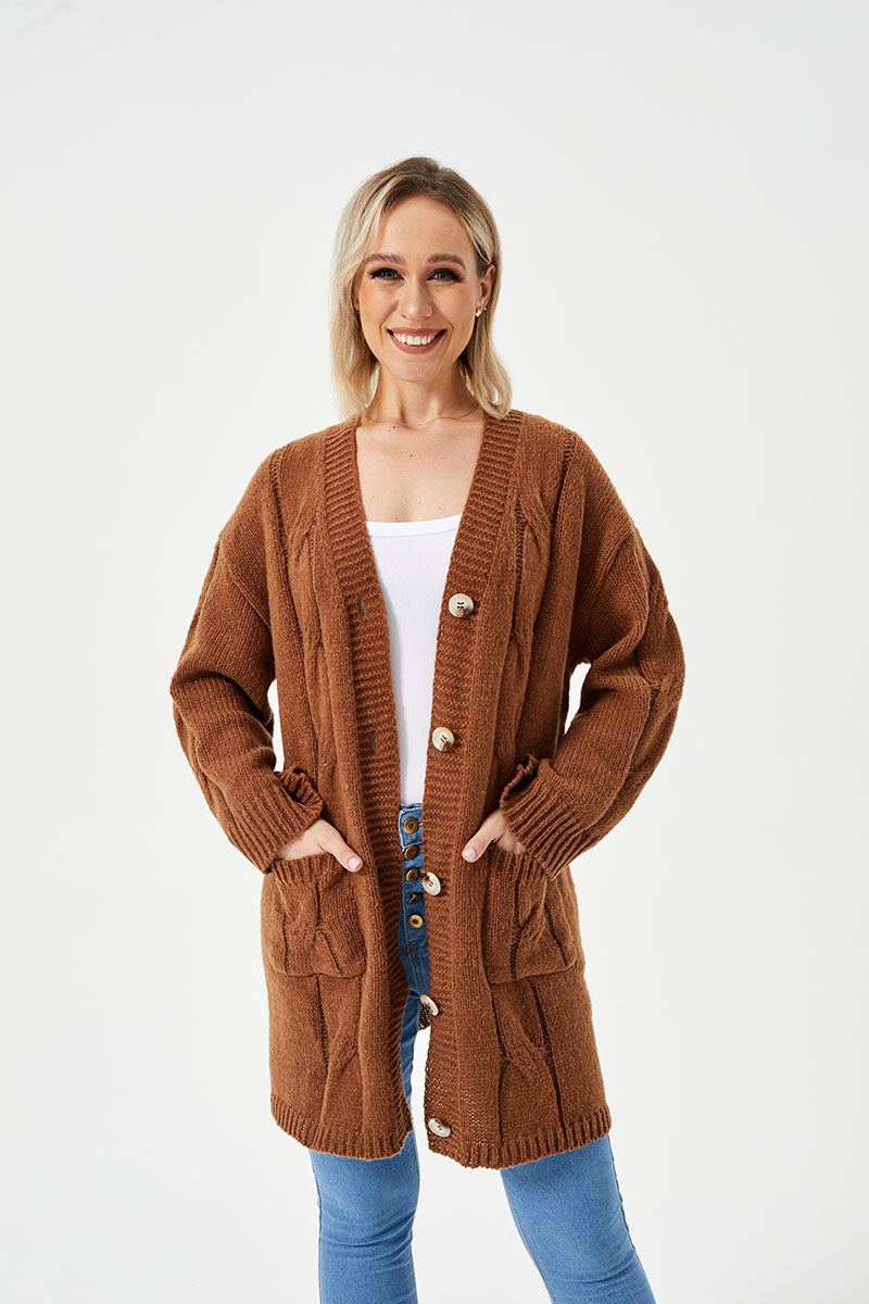 women's warm long cardigan sweater, view 3 - MRSLM
