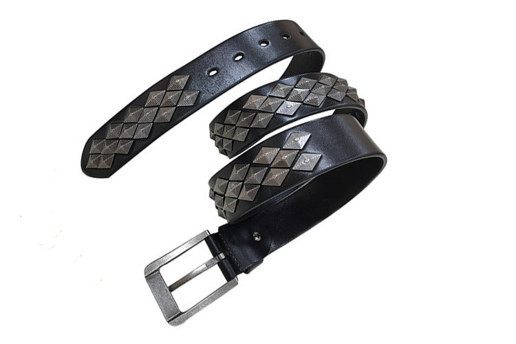 rivet leather belt with square buckle, view 2 - MRSLM