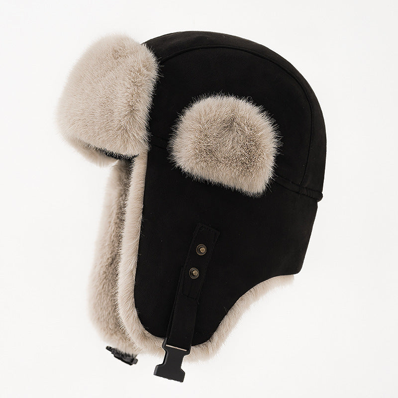 Women's suede winter hat with ear flaps, view 4 - MRSLM