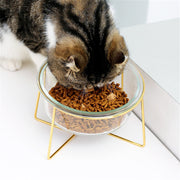 glass cat and dog bowl with gold stand, view 5 - MRSLM