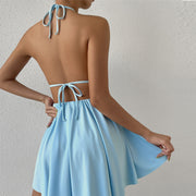 blue halter mini dress, view 5 - MRSLM
