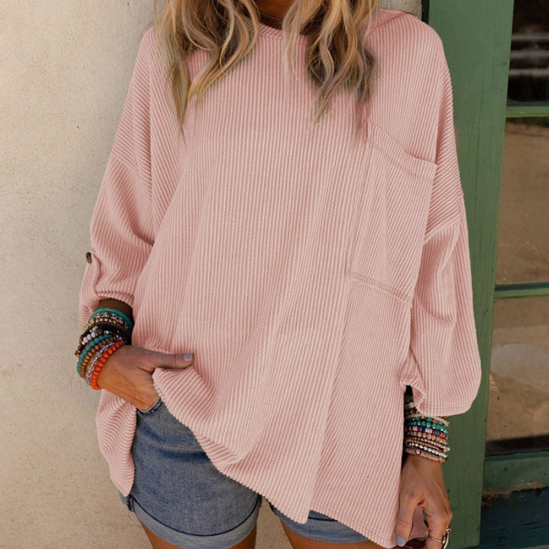 loose pocket ribbed long sleeve sweater - MRSLM