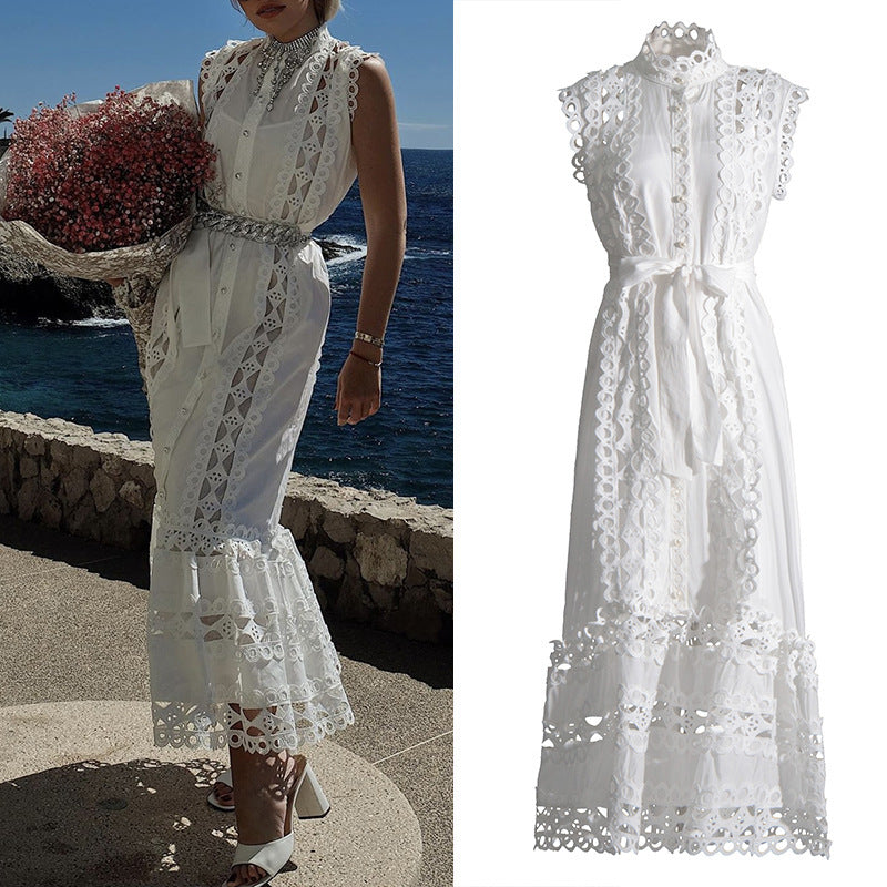 round neck hollow-out long dress - MRSLM