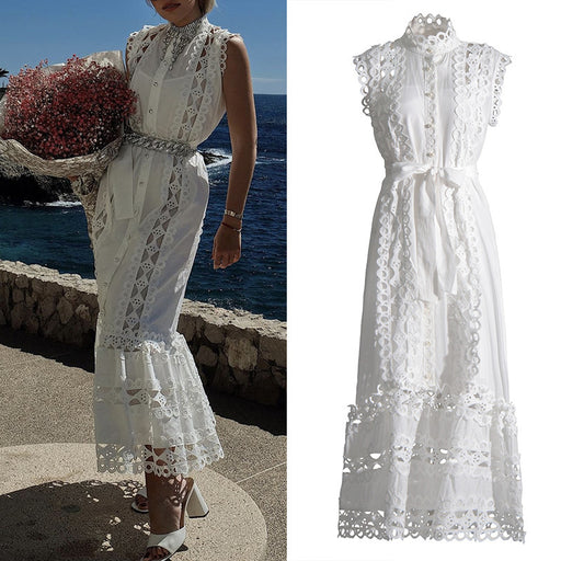 round neck hollow-out long dress - MRSLM