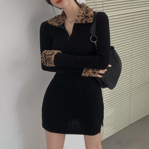 leopard print padded mini dress - MRSLM