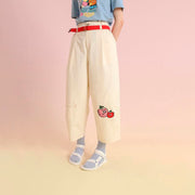 High-waist cotton pants with fruit embroidery, view 4 - MRSLM