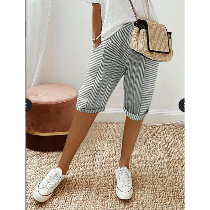 striped loose cropped pants, view 6 - MRSLM