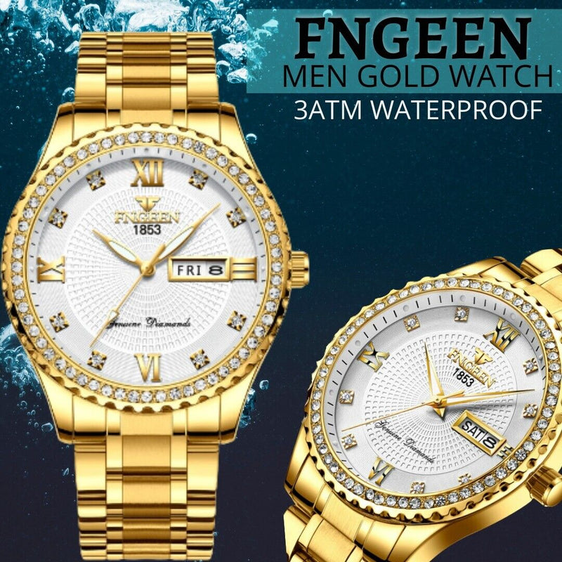 men's gold stainless steel quartz watch, view 8 - MRSLM