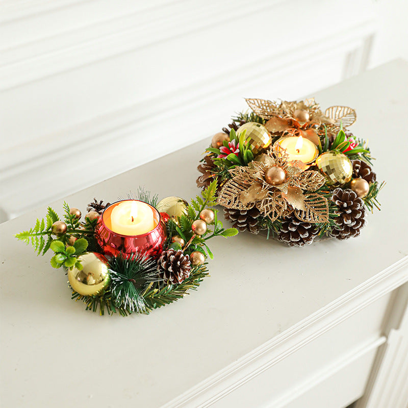 Christmas pinecone and berry candle holder wreath, view 10 - MRSLM