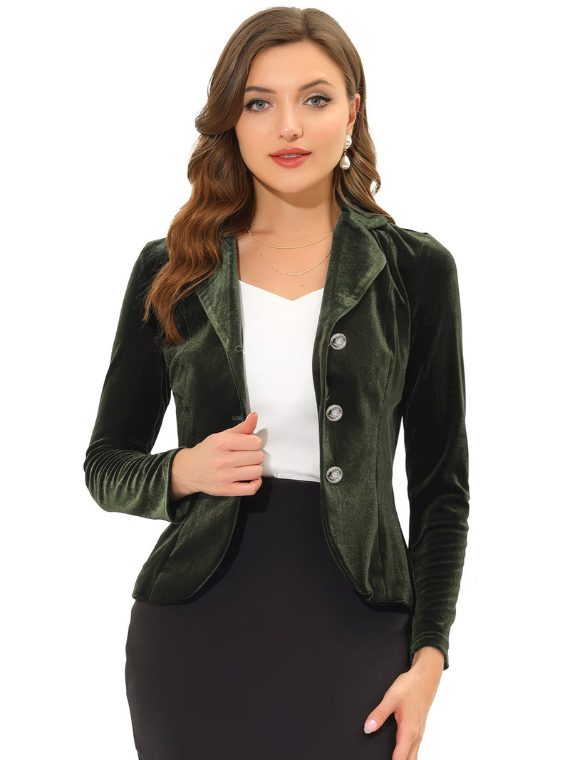 Women's fitted velvet button-front blazer, view 4 - MRSLM