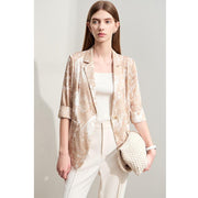 silk print stretch blazer with notched collar, view 2 - MRSLM