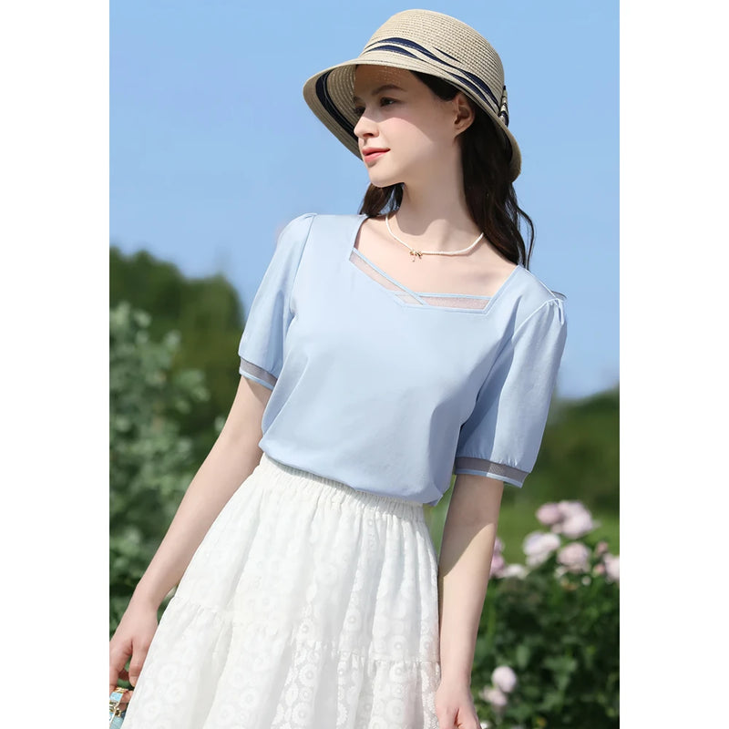 square neck puff sleeve t-shirt, view 9 - MRSLM