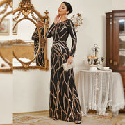 long sleeve sequined banquet dress, view 4 - MRSLM