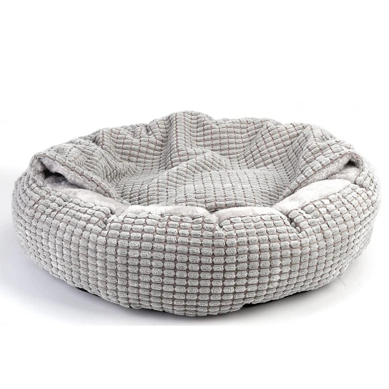 Cozy Hooded Fluffy Round Pet Cuddler Bed