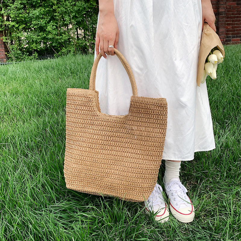 straw woven shoulder bag, view 4 - MRSLM