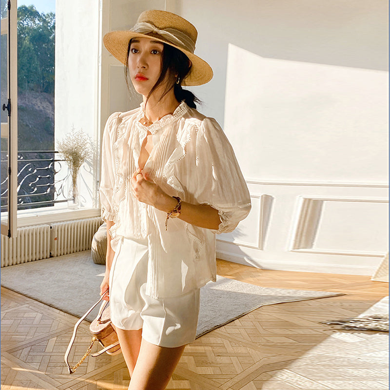 Women's Lyocell Shirt With Puff Sleeve Design