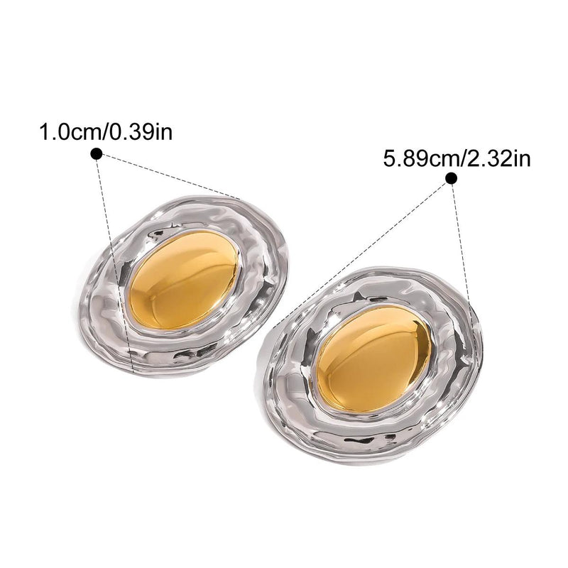 gold plated geometric oval earrings, view 3 - MRSLM