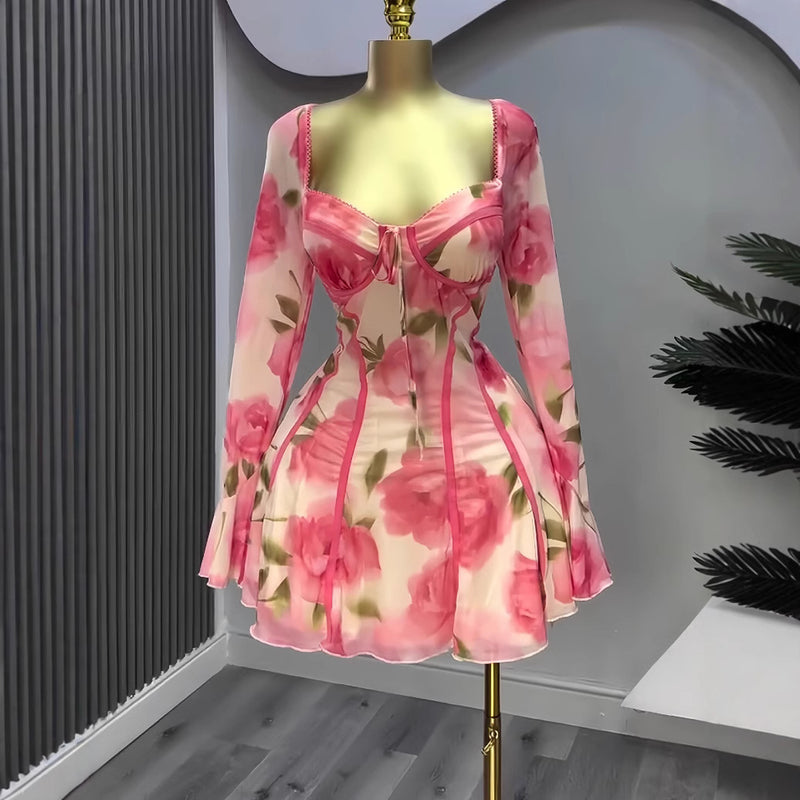 women's flared flower print dress - MRSLM