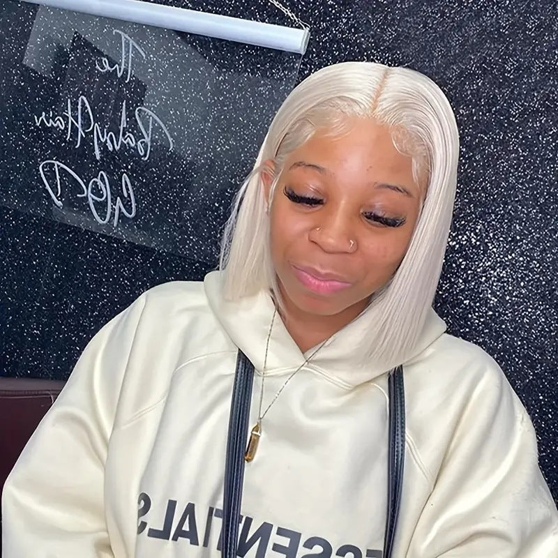Pure white lace front bob wig, view 10 - MRSLM