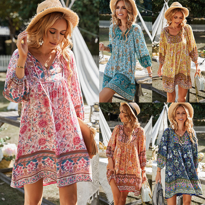 bohemian printed lace-up dress - MRSLM