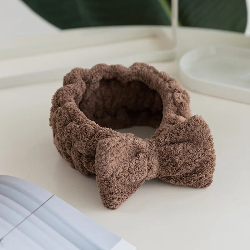 coral fleece bow headband, view 4 - MRSLM