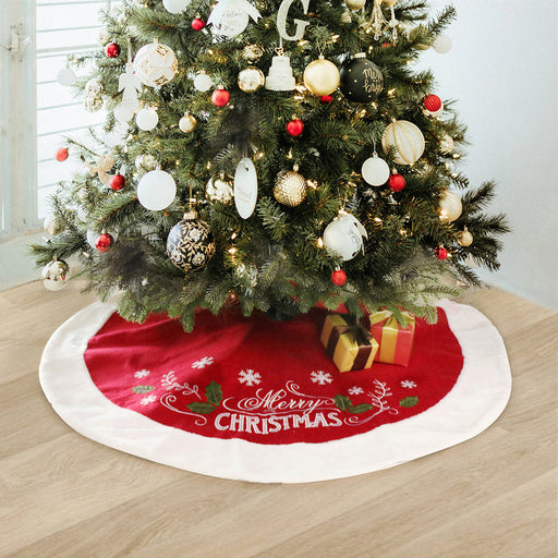 flannel christmas tree skirt red leaves - MRSLM
