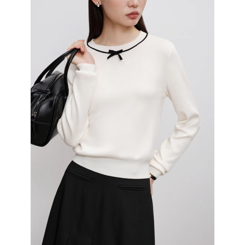 petite knitted sweater with bow detail, view 7 - MRSLM