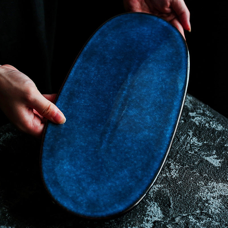 oval ceramic sushi sashimi plate, view 4 - MRSLM