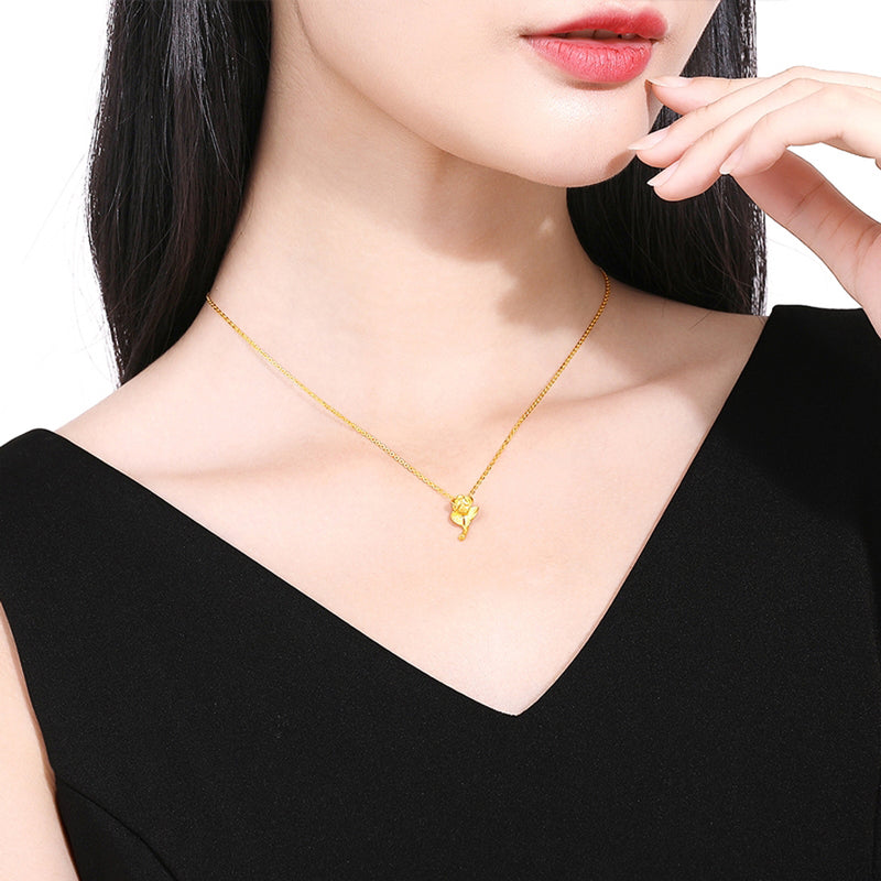 women's gold rose pendant necklace, view 4 - MRSLM