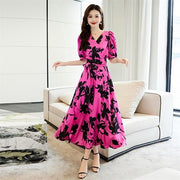 V-neck printed short sleeve dress, view 7 - MRSLM