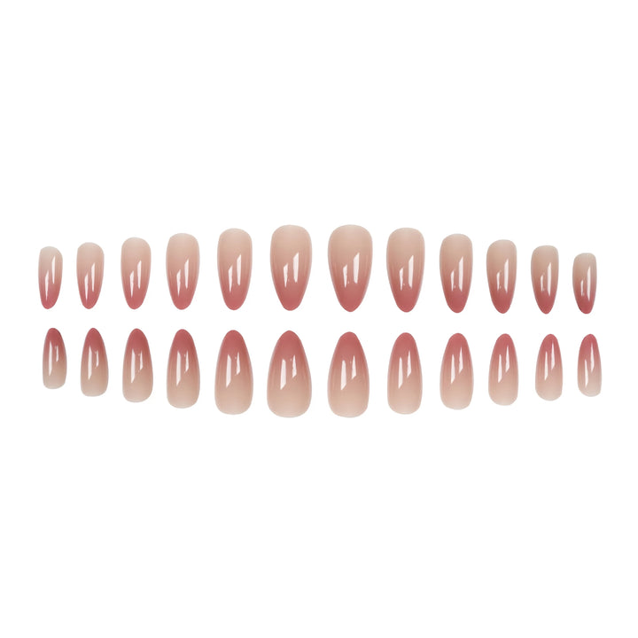 Gradient Pink Almond Glossy Fake Nail Set