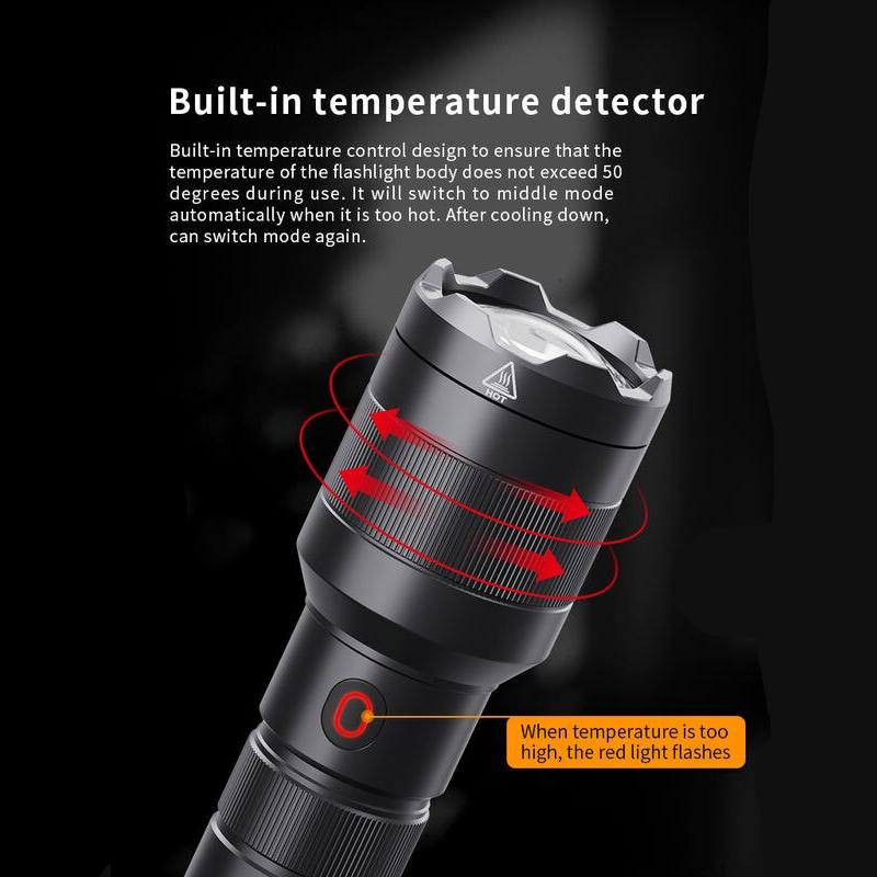 Long range tactical LED flashlight with power bank, view 2 - MRSLM