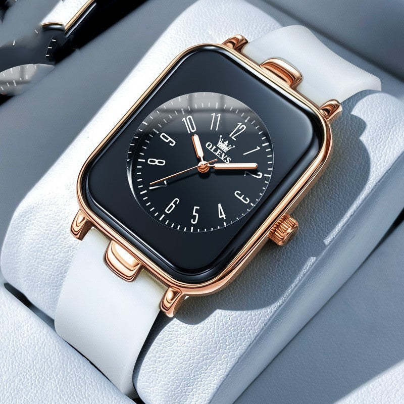 Women's silicone band rectangular quartz watch, view 3 - MRSLM