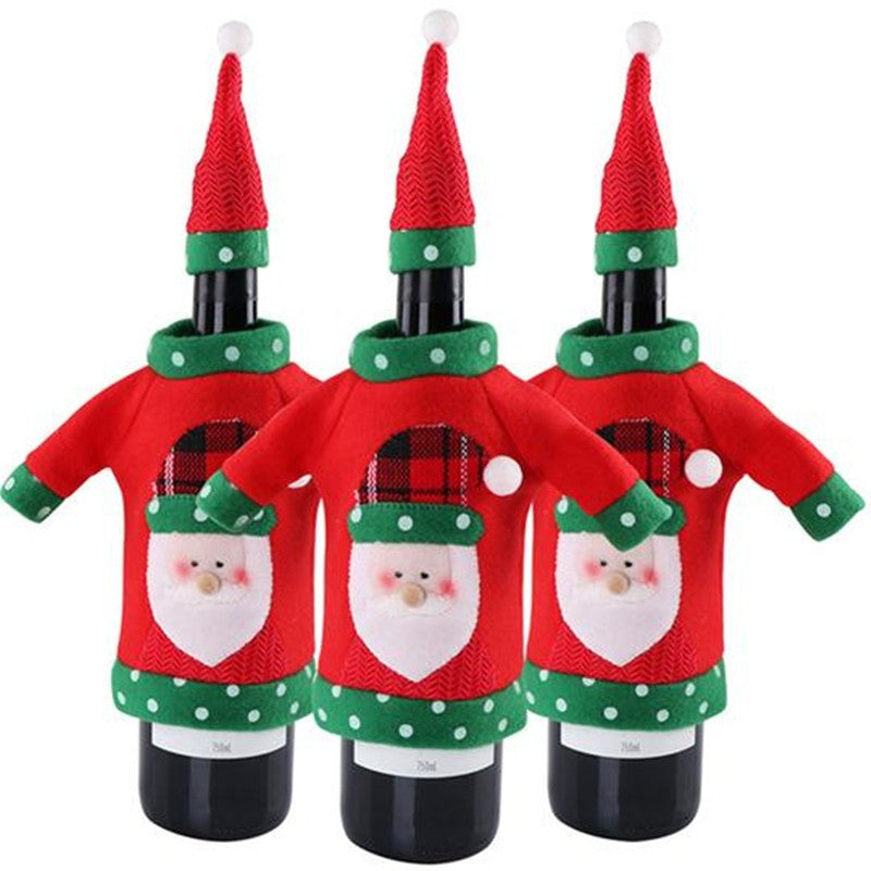 Christmas Wine Bottle Cover with Hat, Santa, Reindeer and Snowman