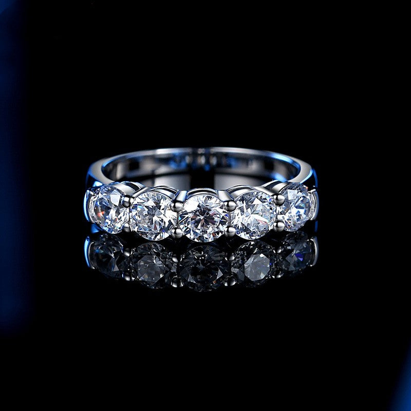 S925 silver half circle seven stone couple ring, view 6 - MRSLM